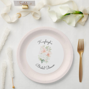 Blush Peach Orchid Flowers Bridal Shower  Paper Plates