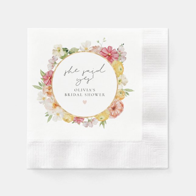 Blush & Peach Pastel Floral Spring Bridal Shower Napkins (Front)