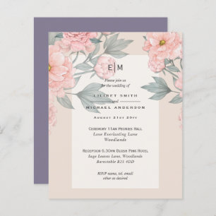 Blush Peach PEONIES Lilac Wedding Invite BUDGET