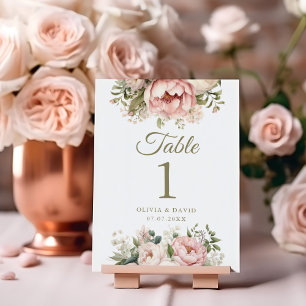 Blush & Peach Peony Wedding Table Number