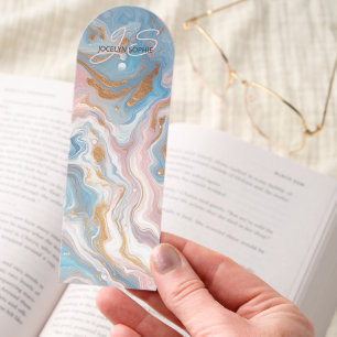 Blush Peach Pink Blue Gold Marble Art Pattern Bookmarks