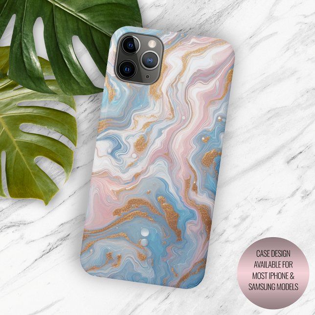 Blush Peach Pink Blue Gold Marble Art Pattern Case-Mate iPhone Case (Creator Uploaded)