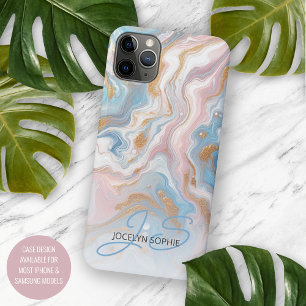Blush Peach Pink Blue Gold Marble Art Pattern iPhone 11 Pro Max Case