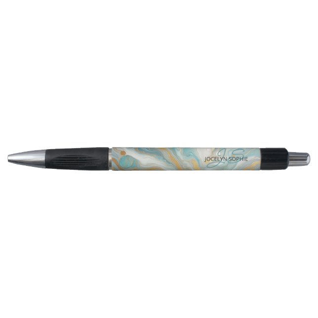 Blush Peach Pink Blue Gold Marble Art Pattern Pen (Front)