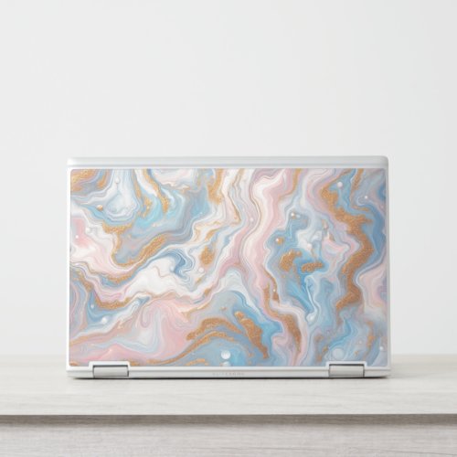Blush Peach Pink Blue White Gold Marble Pattern HP Laptop Skin