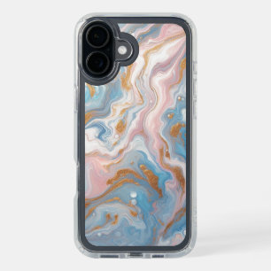 Blush Peach Pink Blue White Gold Marble Pattern iPhone 16 Plus Case