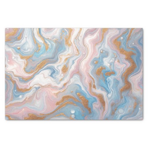 Blush Peach Pink Blue White Gold Marble Pattern Tissue Paper