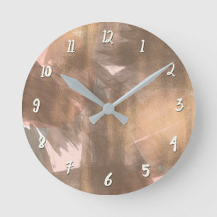 Blush Peach Pink Copper Bronze Modern Metallic Round Clock