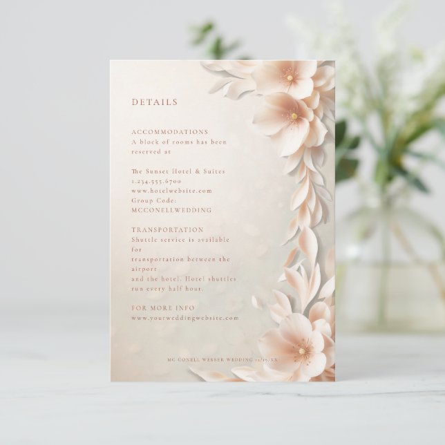 Blush peach pink floral details card (Standing Front)