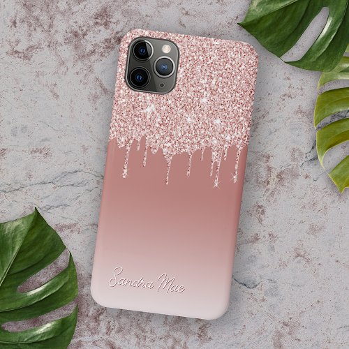 Blush Peach Pink Rose Gold Glitter Art Pattern iPhone 12 Case