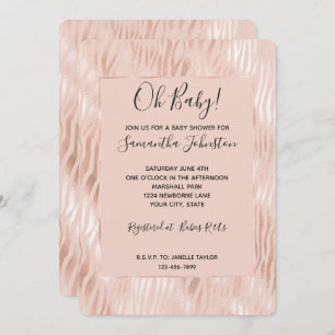 Blush Peach Pink Zebra Baby Shower Invitation
