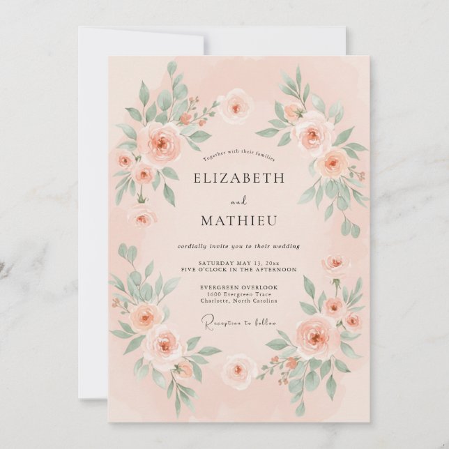 Blush Peach Radiant Spring Wedding Invitation (Front)