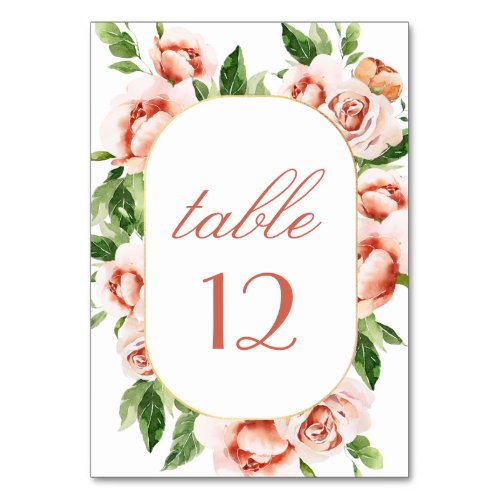 Blush Peach Romantic Summer Floral Bridal Shower   Table Number