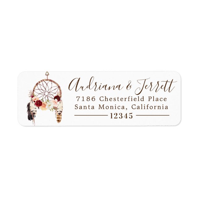 Blush & Peach Rose Boho Dream Catcher Address Label (Front)