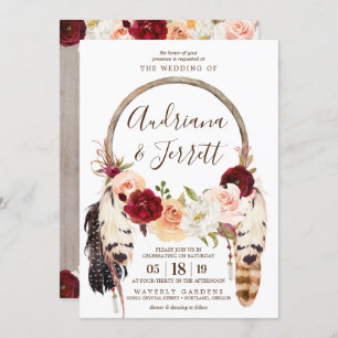 Blush & Peach Rose Dream Catcher Boho Wedding Invitation