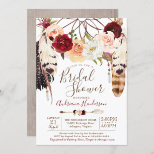 Blush & Peach Rose Dreamcatcher Boho Bridal Shower Invitation