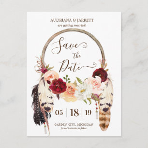 Blush & Peach Rose Dreamcatcher Boho Save the Date Postcard