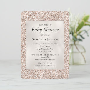 Blush Peach Rose Glitter Pearl Baby Shower Invitation