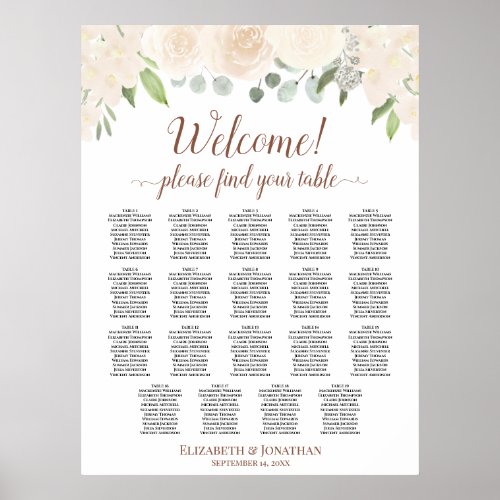 Blush Peach Roses 19 Table Wedding Seating Chart