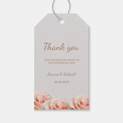 Blush Peach Roses Floral Gray Wedding Thank You Gift Tags