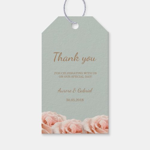 Blush Peach Roses Floral Sage Wedding Thank You Gift Tags