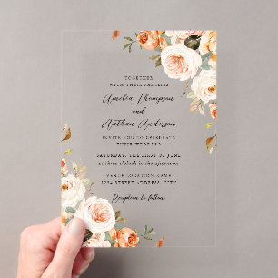 Blush Peach Rustic Botanical Florals Wedding Acrylic Invitations