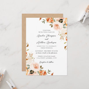 Blush Peach Rustic Botanical Florals Wedding Invitation