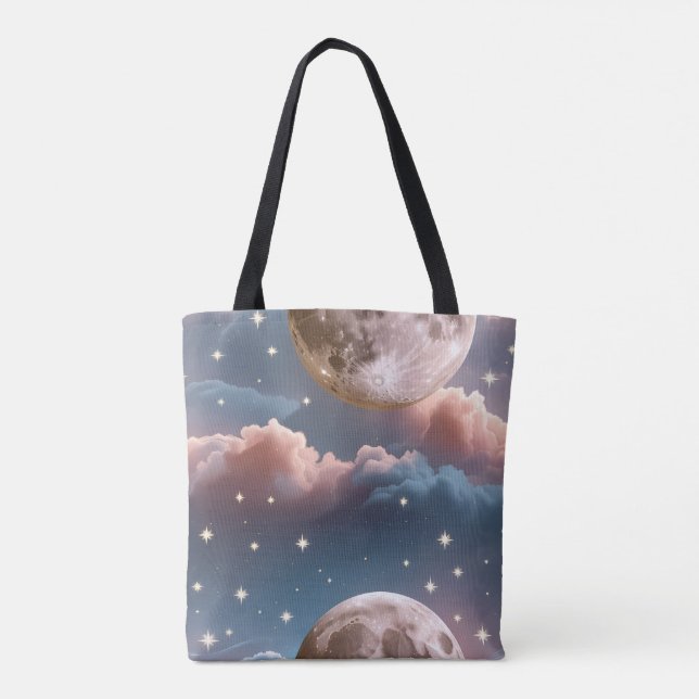 Blush Peach Sky Blue Celestial Moon Tote Bag (Back)