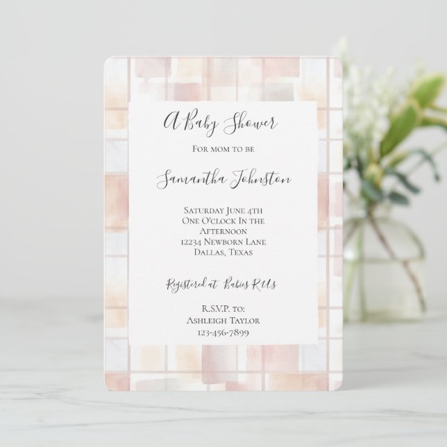 Blush Peach Squares Baby Shower Invitation (Standing Front)
