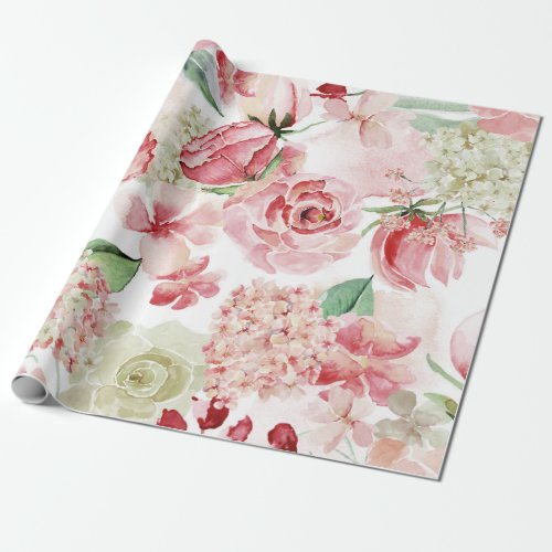 Blush  Peach Watercolor Floral Pattern Wedding Wrapping Paper