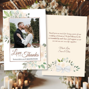 Blush Peach Watercolor Floral Photo & Note Wedding Thank You Card