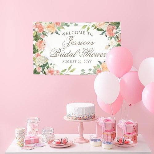 Blush Peach Watercolor Floral Shower Welcome Banner