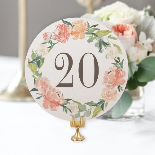 Blush Peach Watercolor Floral Table Number