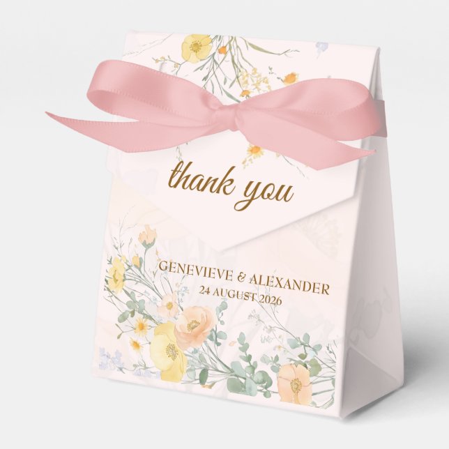 Blush Peach Wildflower Botanical Wedding Favor Box (Front Side)