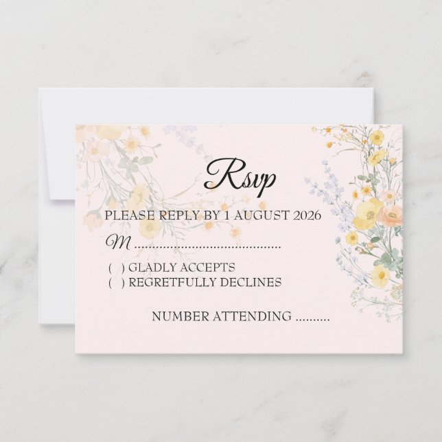 Blush Peach Wildflower Botanical Wedding RSVP Card (Front)