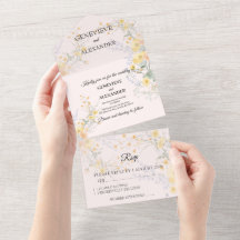 Blush Peach Wildflowers All In One Wedding Invites