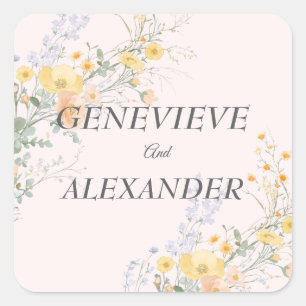 Blush Peach Wildflowers Wedding Timeline Itinerary Square Sticker