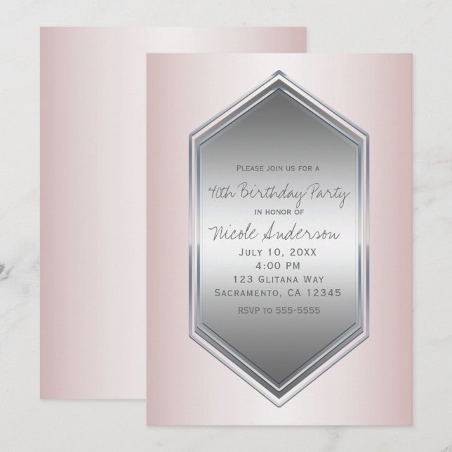 Blush Pearl Pink Silver Birthday Party Any Event Invitation (Front/Back)