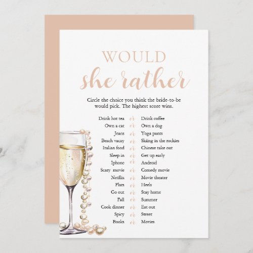 Blush Pearls and Prosecco Would She Rather Game Invitation