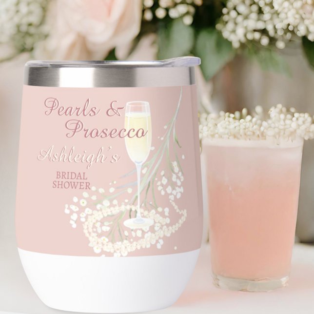 Blush Pearls & Prosecco Bridal Shower Bride Gift Thermal Wine Tumbler (Creator Uploaded)