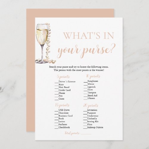 Blush Pearls  Prosecco Whats In Your Purse Game Invitation