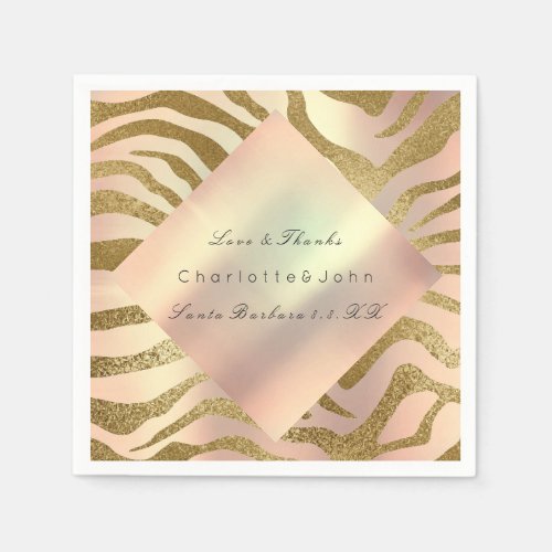 Blush Pearly Pink Rose Gold Salmon Peach Zebra Paper Napkins