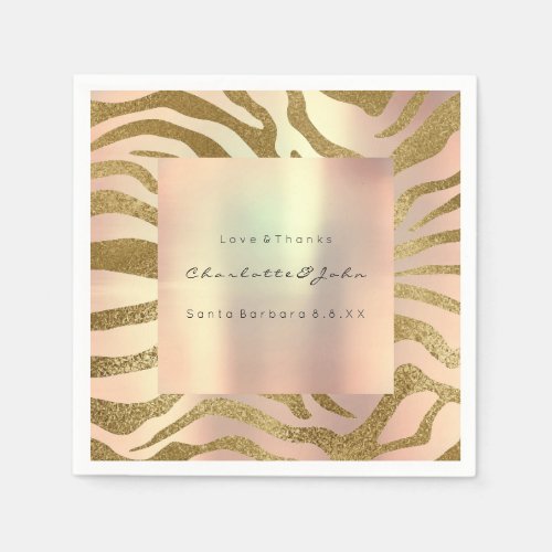 Blush Pearly Pink Rose Gold Salmon Peach Zebra Paper Napkins