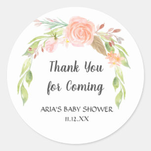 Blush Peonies Baby Shower Favor Sticker