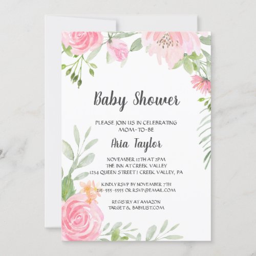 Blush Peonies Baby Shower Invitation