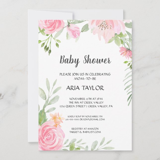 Blush Peonies Baby Shower Invitation (Front)