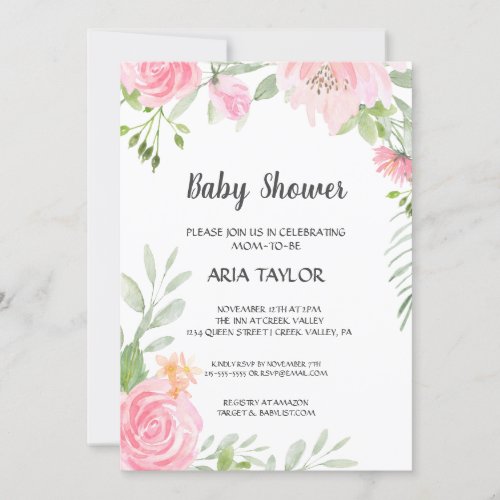 Blush Peonies Baby Shower Invitation