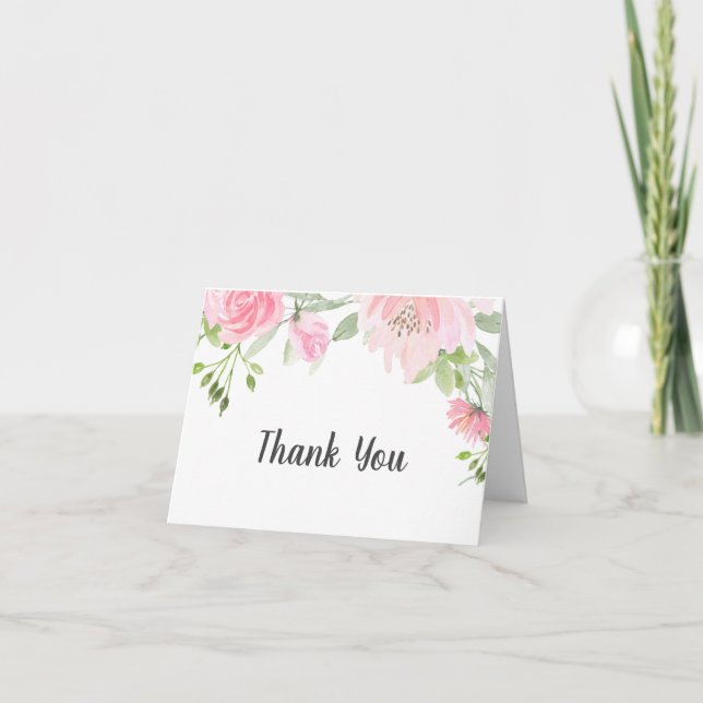 Blush Peonies Baby Shower Thank You Card (Front)