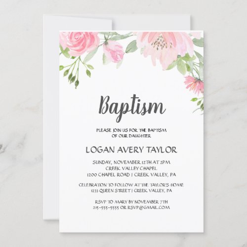 Blush Peonies Baptism Invitation