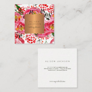 Blush peonies copper gold wedding planner square business card